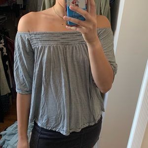 striped off the shoulder tee